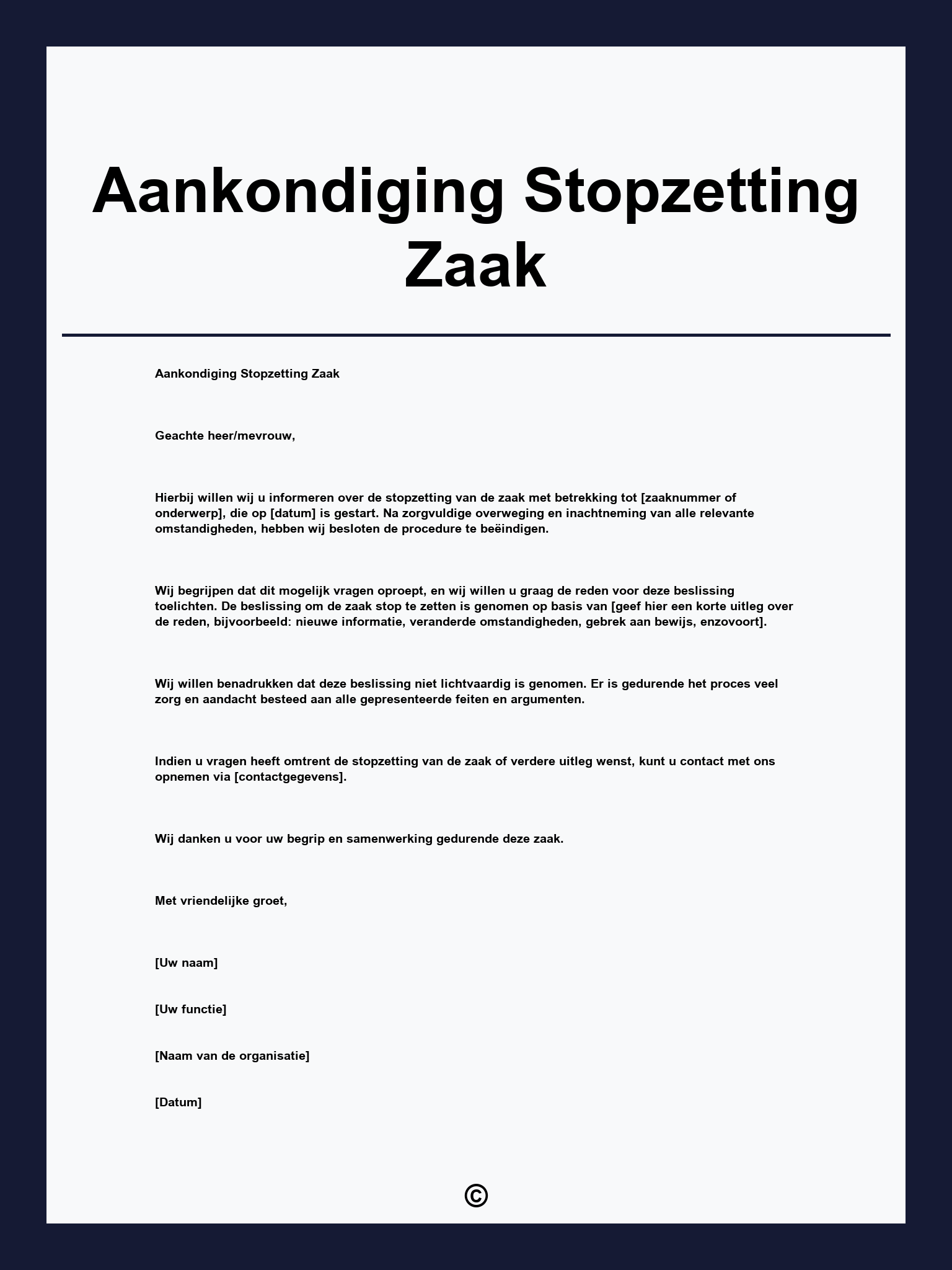 Aankondiging Stopzetting Zaak
