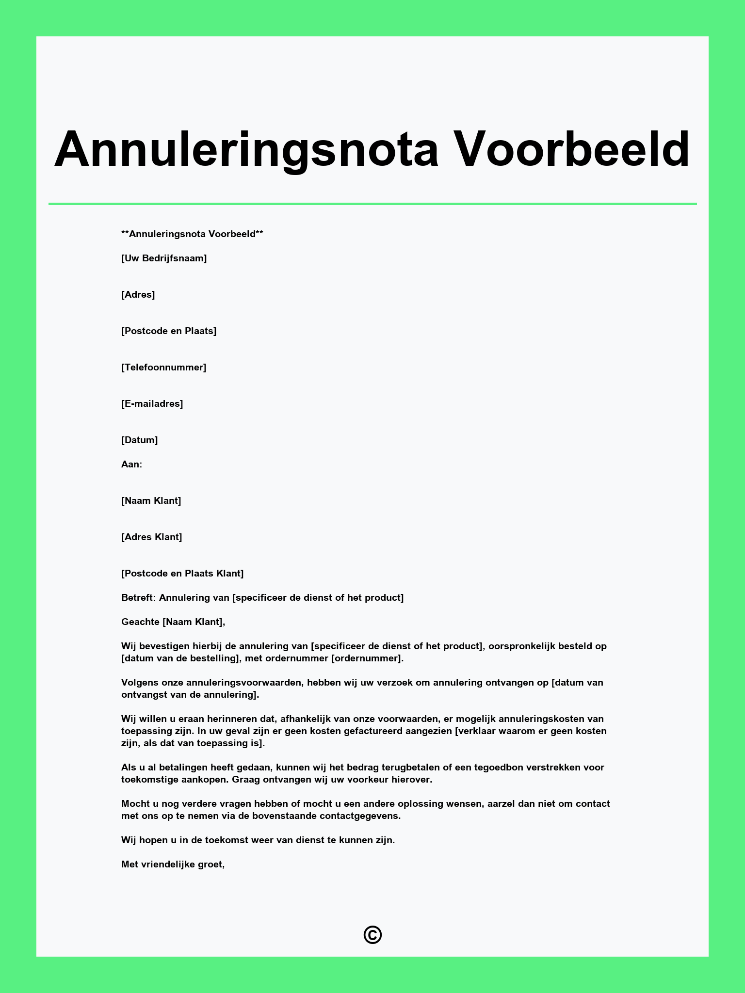 Annuleringsnota Voorbeeld