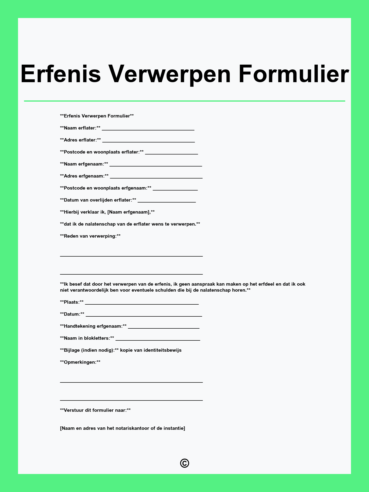 Erfenis Verwerpen Formulier