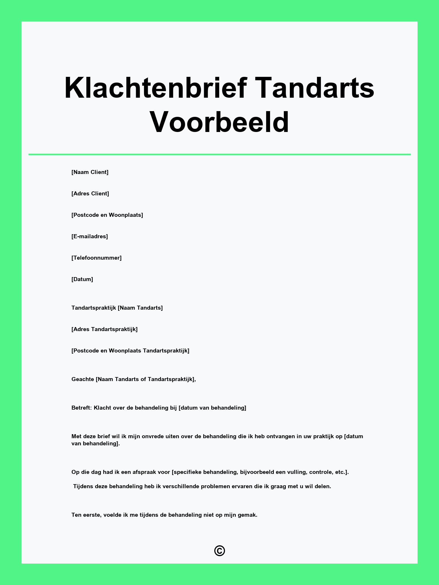 Klachtenbrief Tandarts Voorbeeld