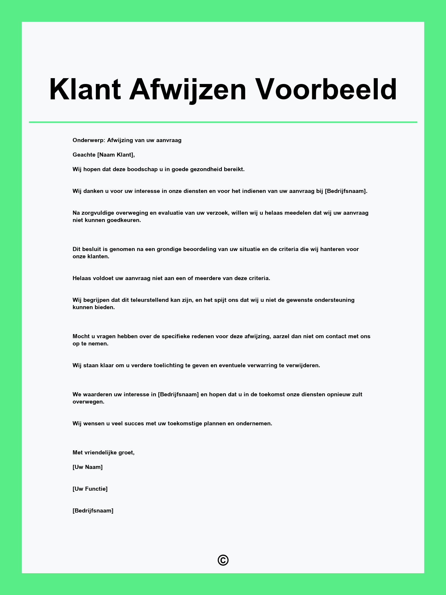 Klant Afwijzen Voorbeeld