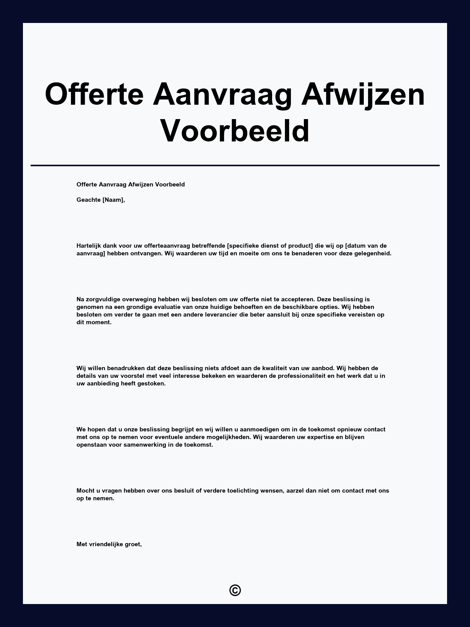 Offerte Aanvraag Afwijzen Voorbeeld