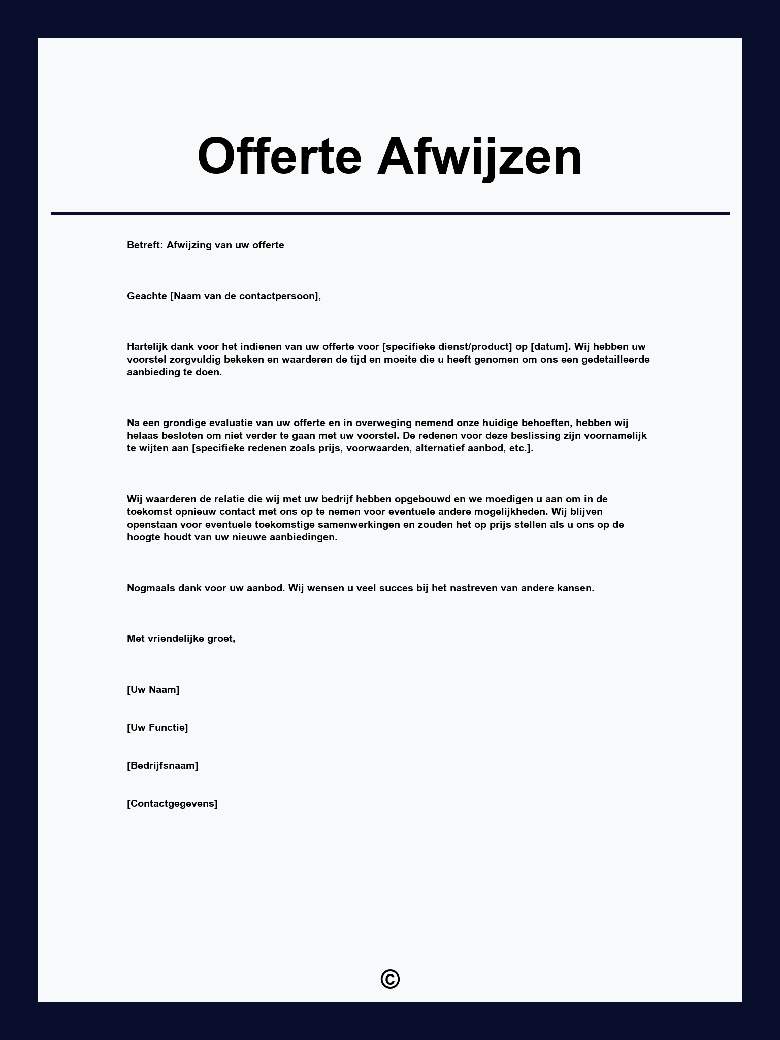 Offerte Afwijzen