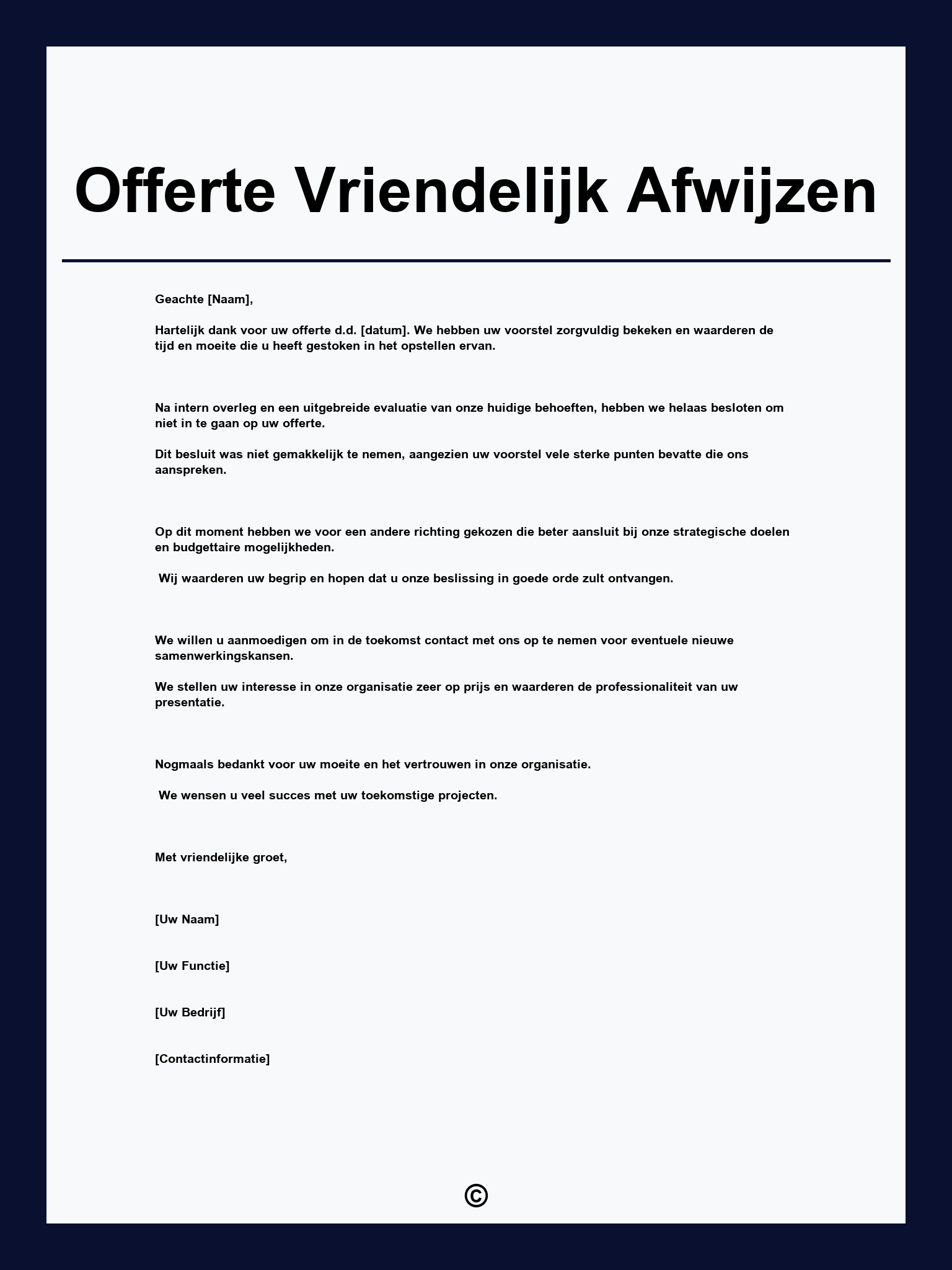 Offerte Vriendelijk Afwijzen