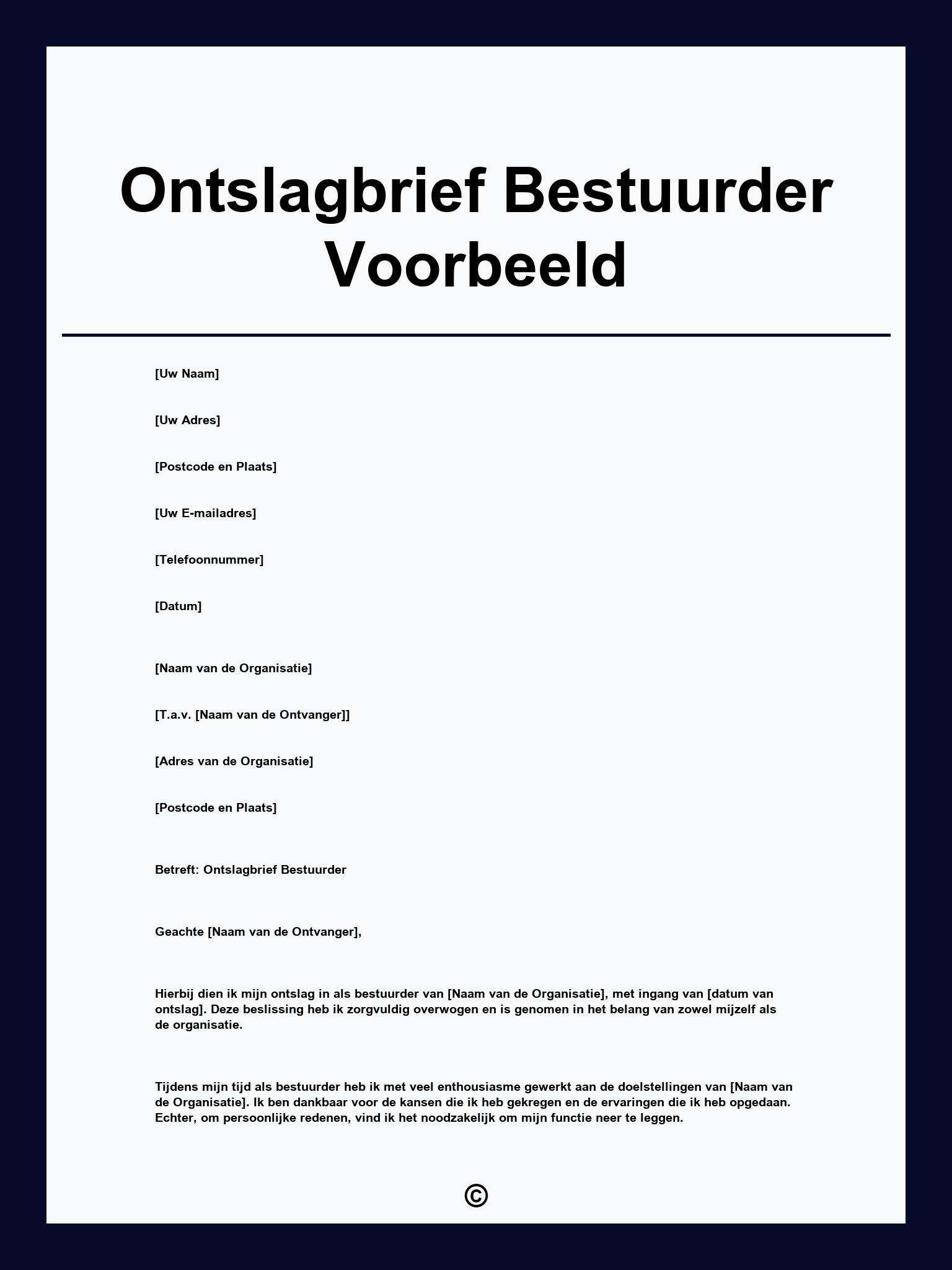 Ontslagbrief Bestuurder Voorbeeld