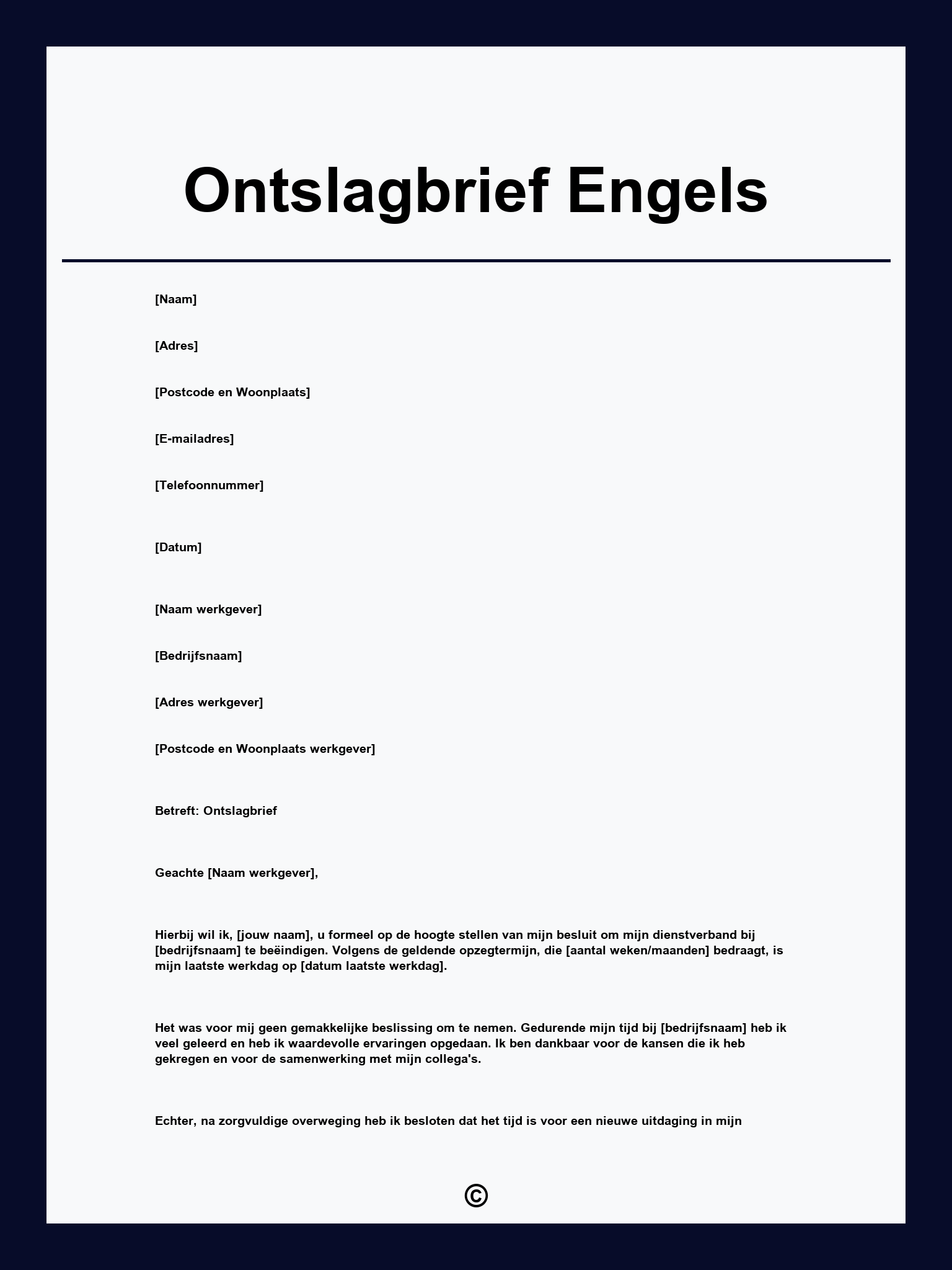 Ontslagbrief Engels