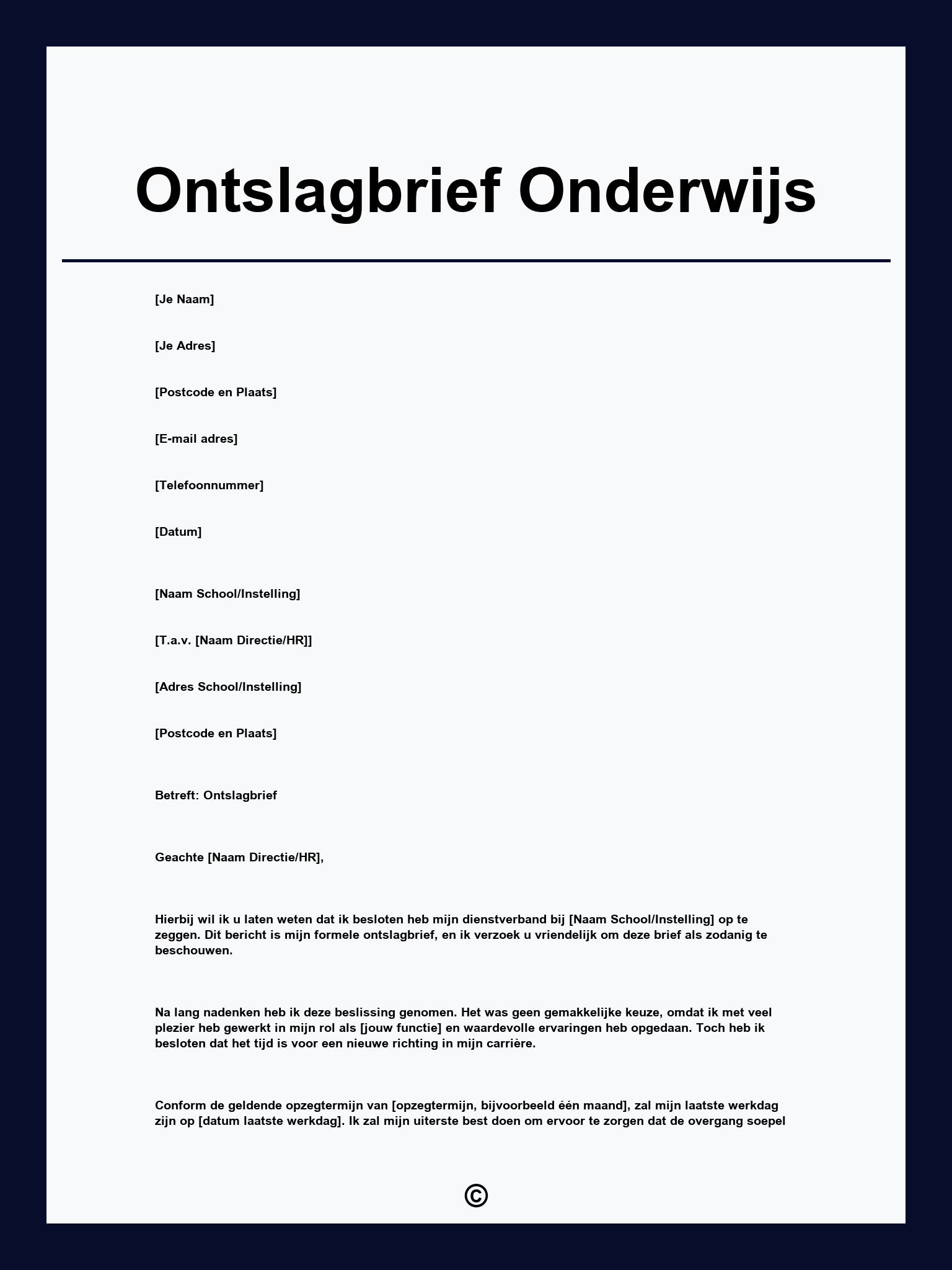 Ontslagbrief Onderwijs
