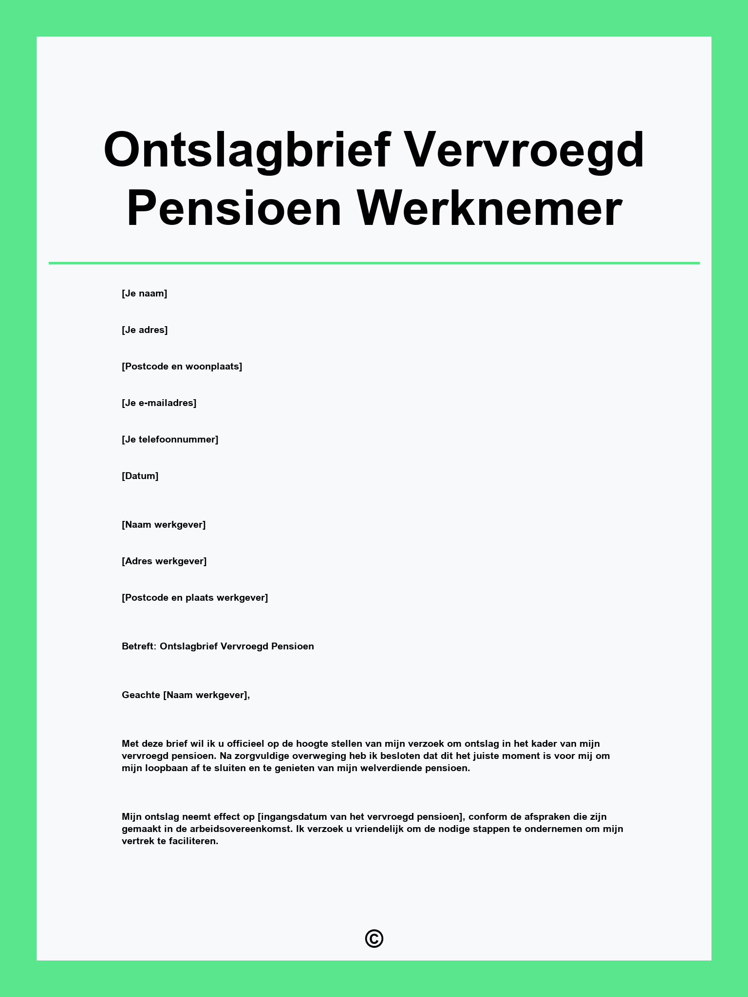 Ontslagbrief Vervroegd Pensioen Werknemer
