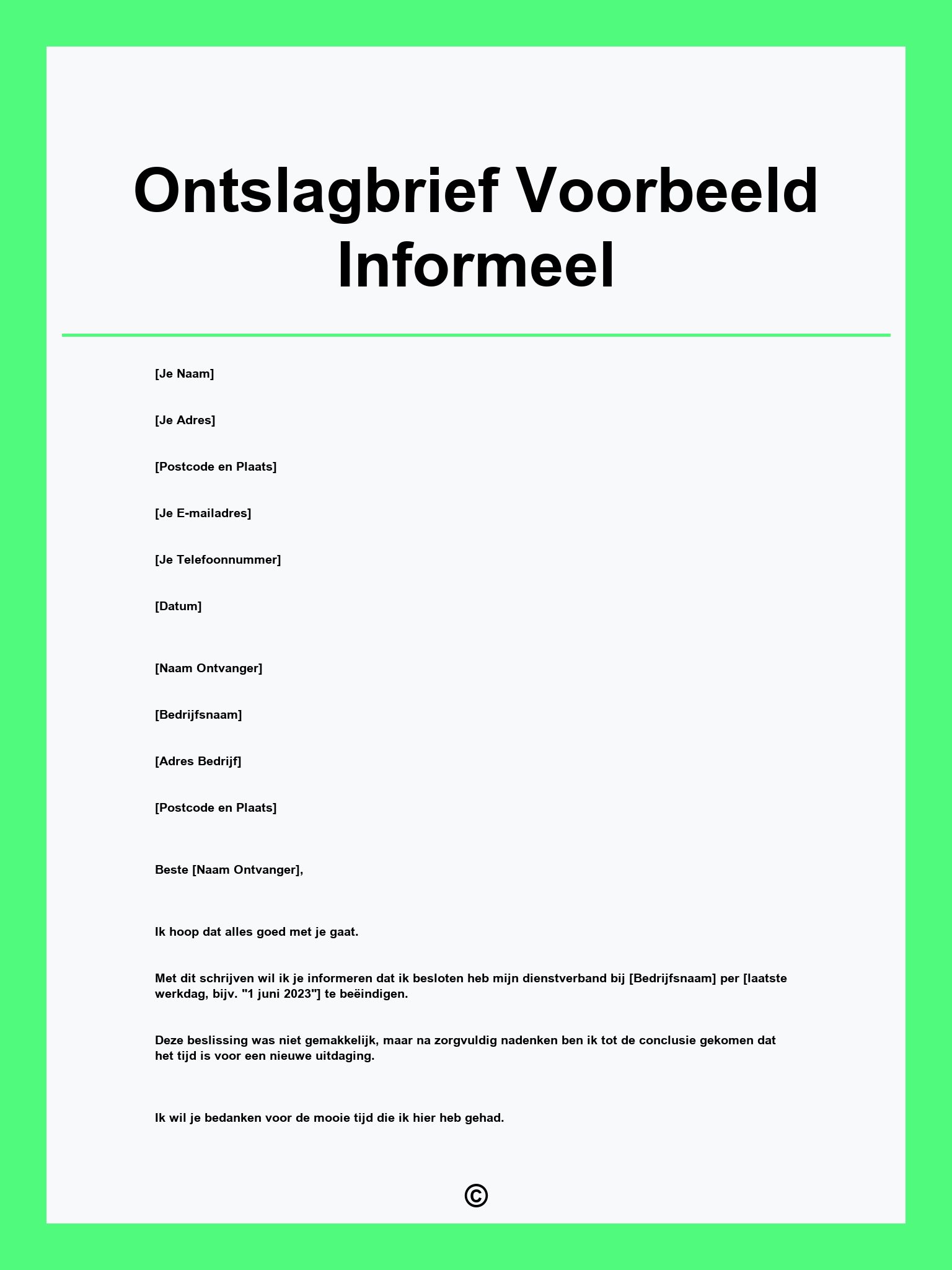 Ontslagbrief Voorbeeld Informeel