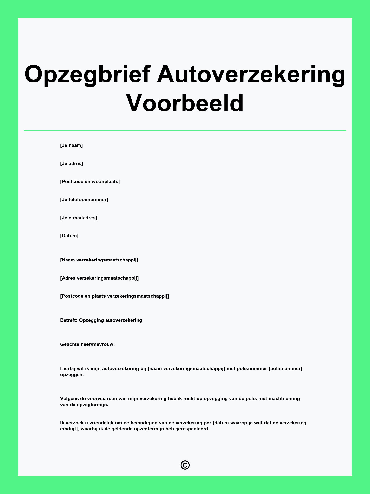 Opzegbrief Autoverzekering Voorbeeld