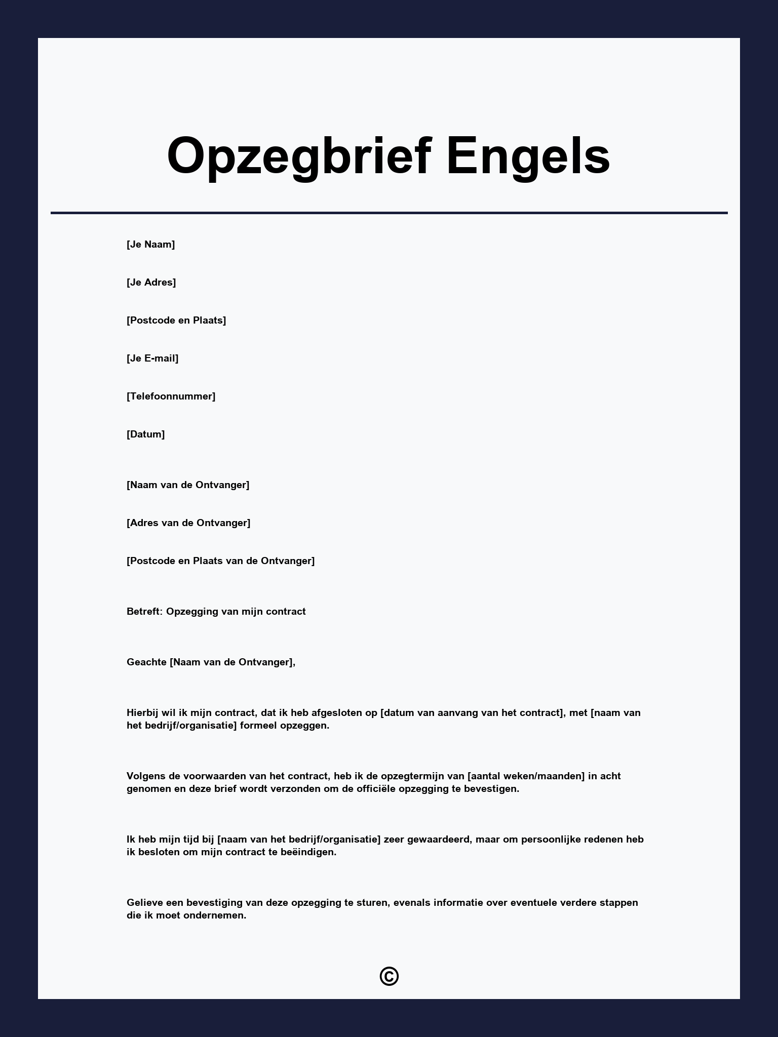 Opzegbrief Engels