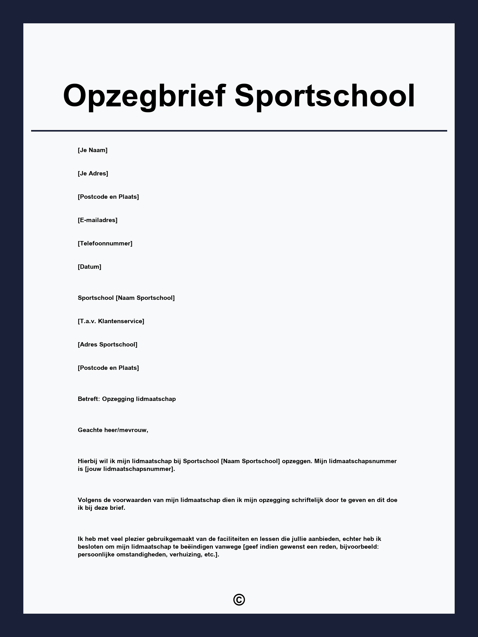 Opzegbrief Sportschool