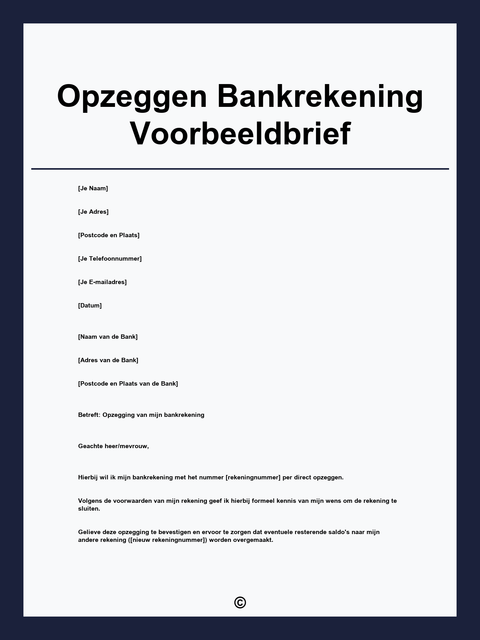 Opzeggen Bankrekening Voorbeeldbrief