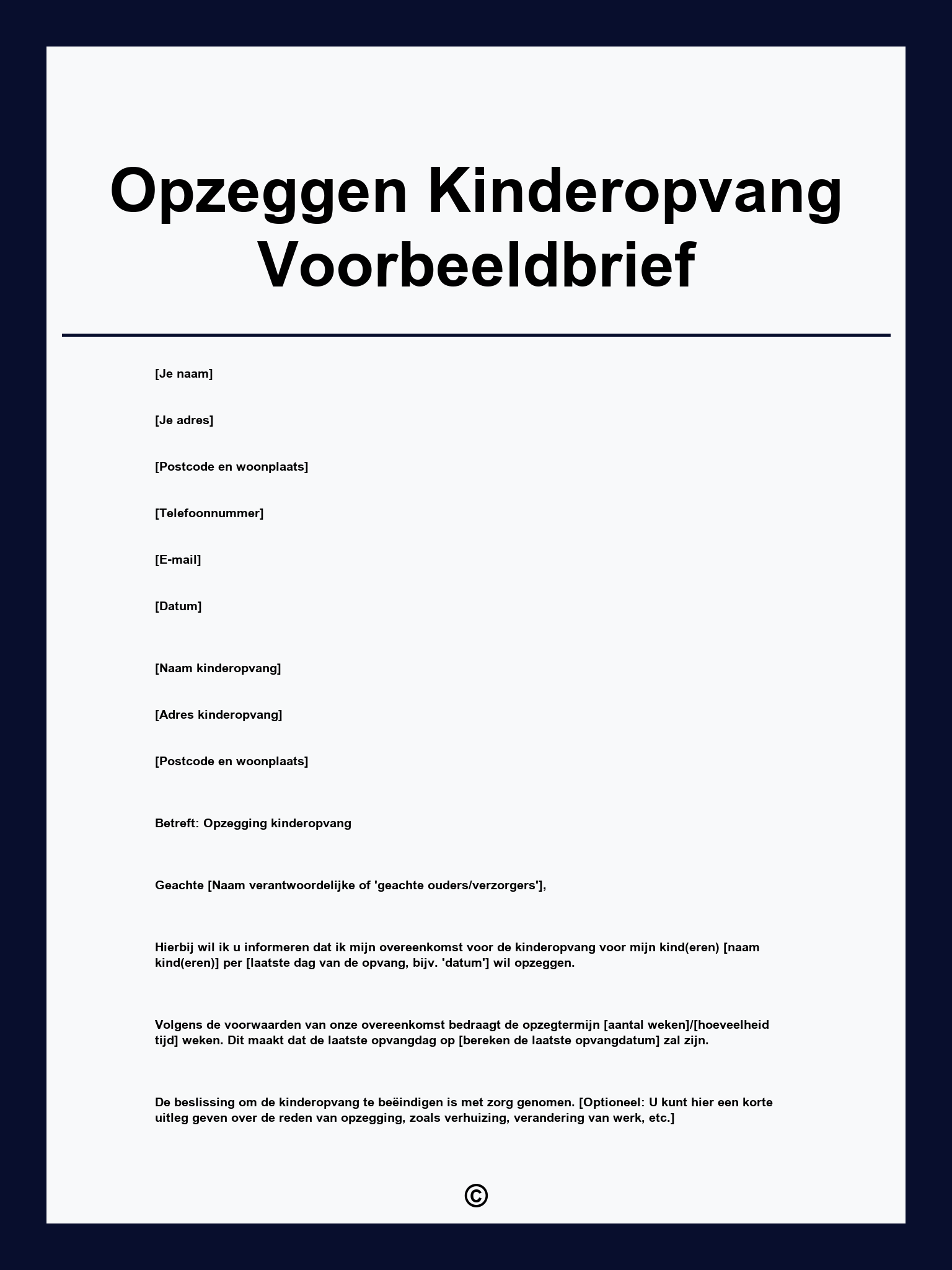 Opzeggen Kinderopvang Voorbeeldbrief