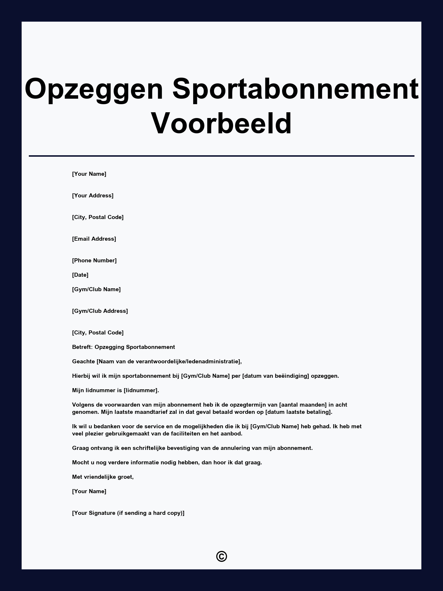 Opzeggen Sportabonnement Voorbeeld