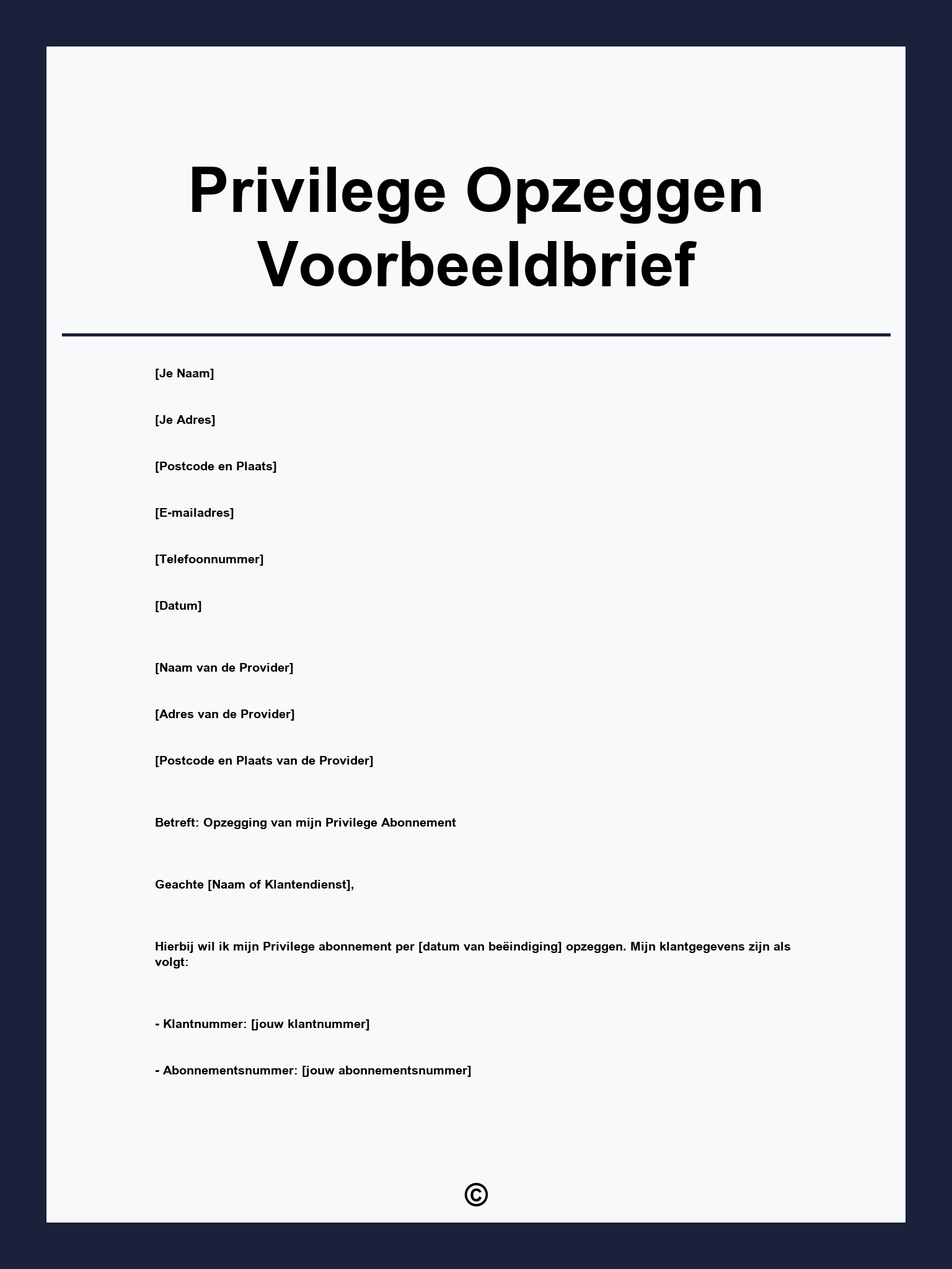 Privilege Opzeggen Voorbeeldbrief
