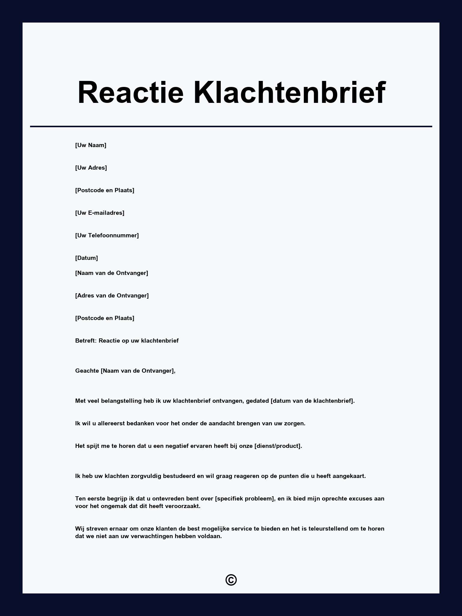Reactie Klachtenbrief