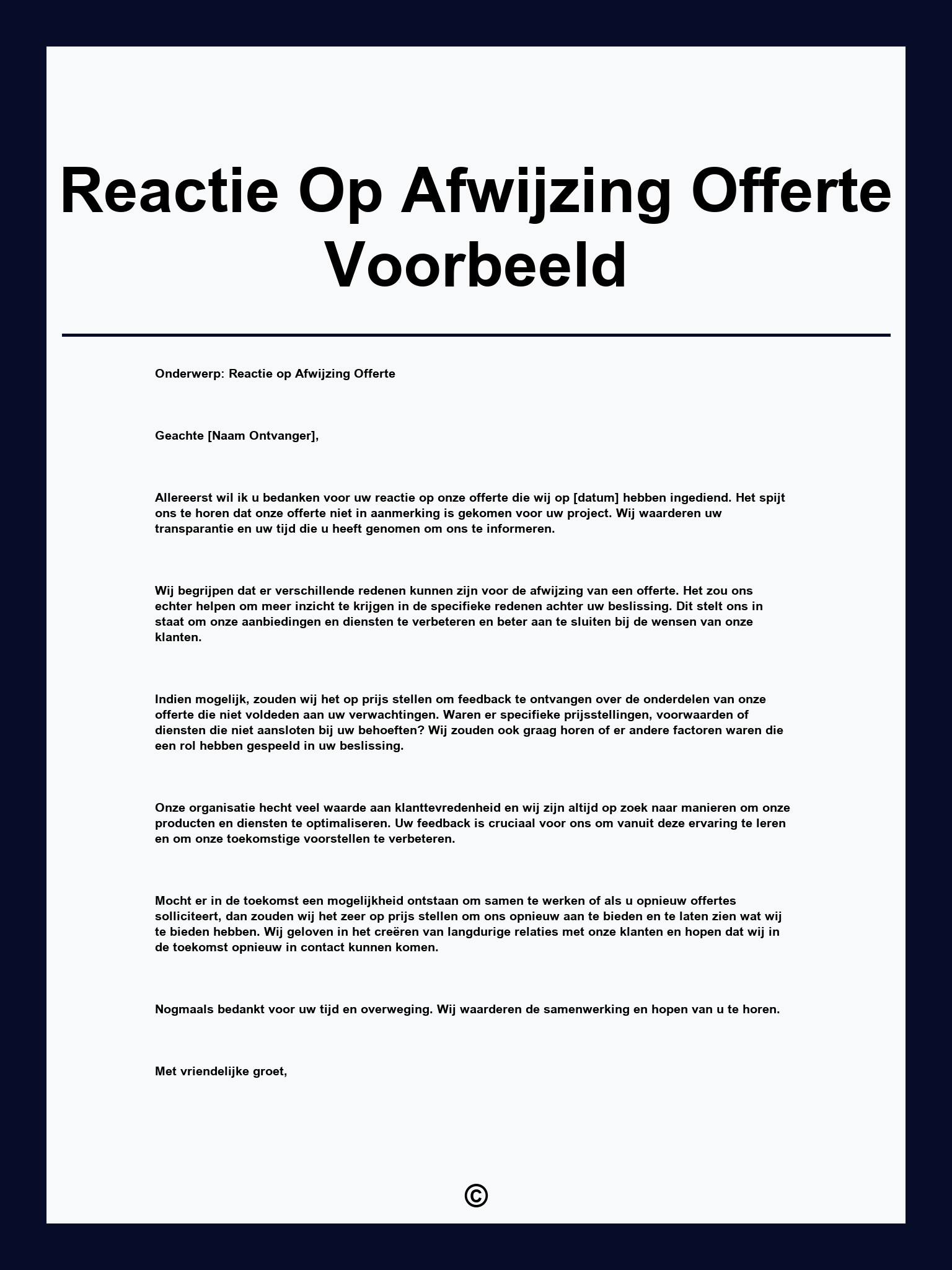 Reactie Op Afwijzing Offerte Voorbeeld