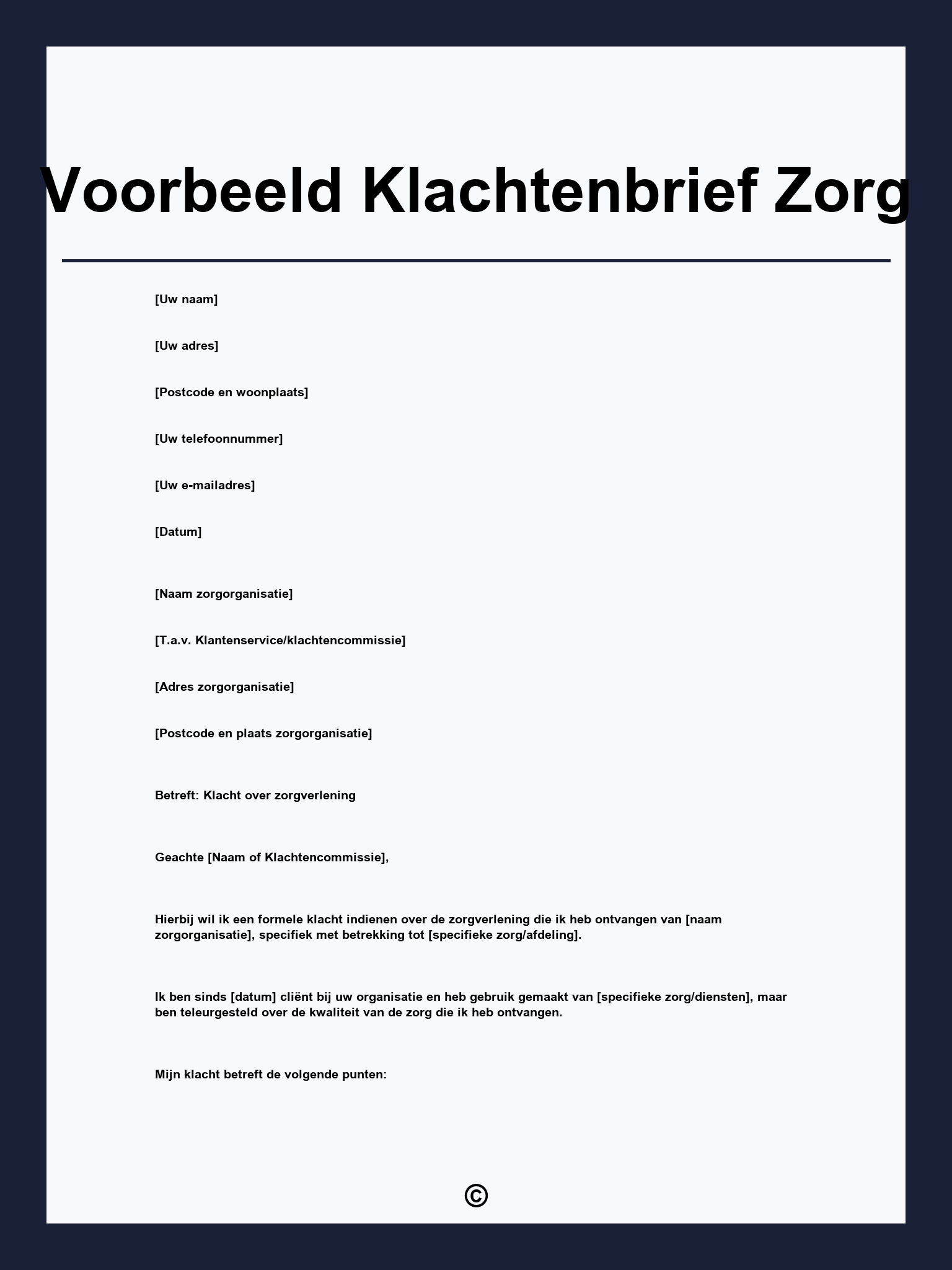 Voorbeeld Klachtenbrief Zorg