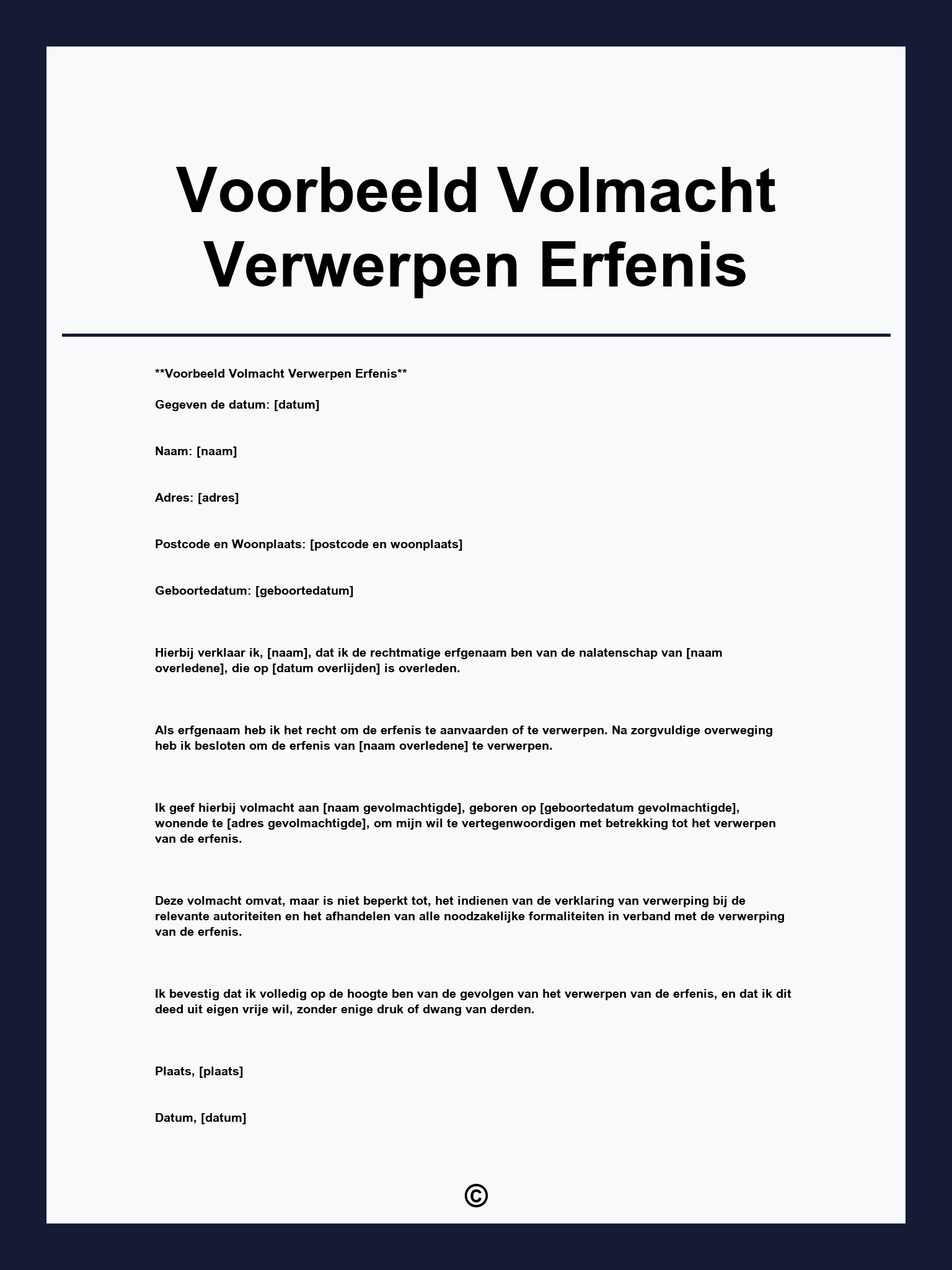 Voorbeeld Volmacht Verwerpen Erfenis