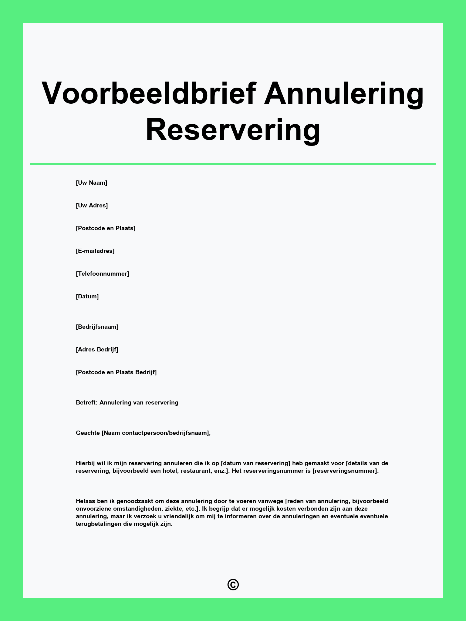 Voorbeeldbrief Annulering Reservering