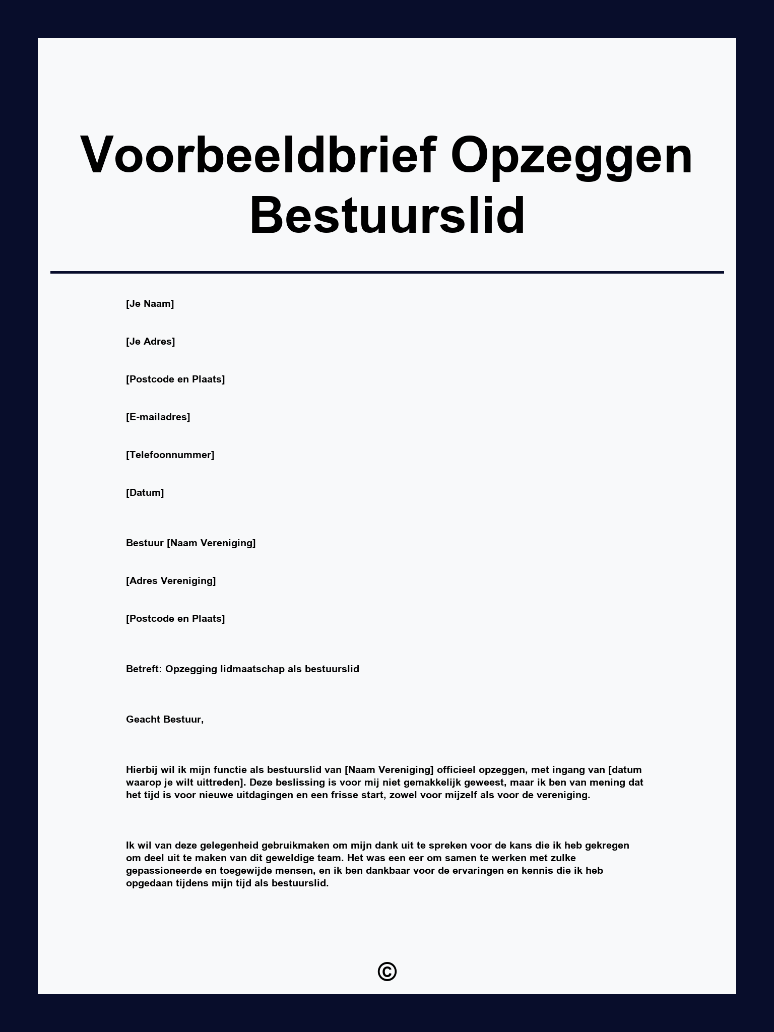 Voorbeeldbrief Opzeggen Bestuurslid