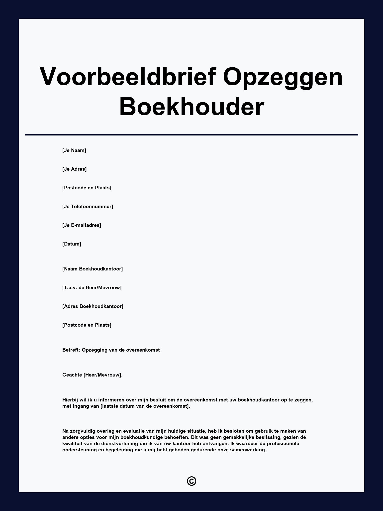 Voorbeeldbrief Opzeggen Boekhouder