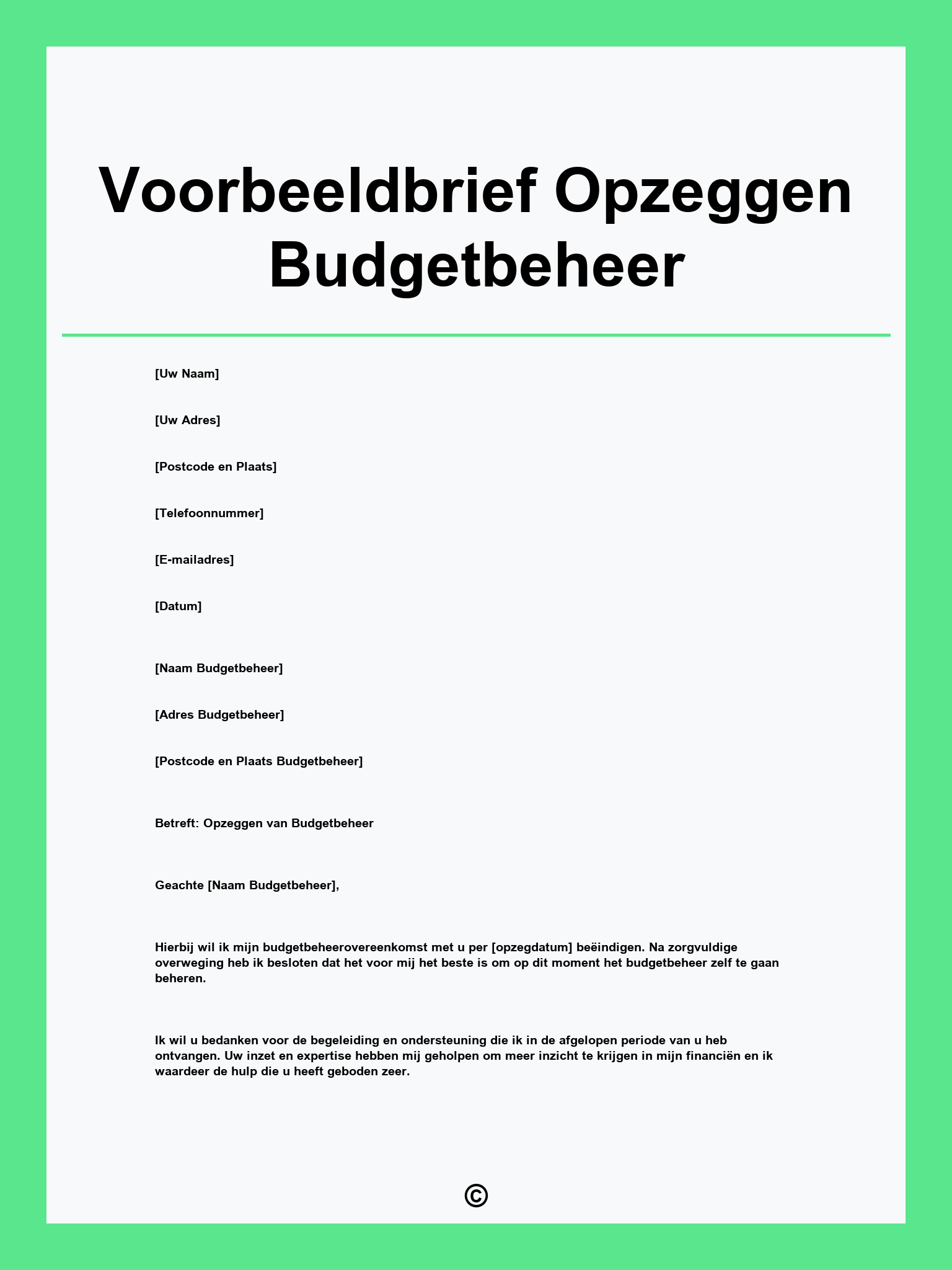 Voorbeeldbrief Opzeggen Budgetbeheer
