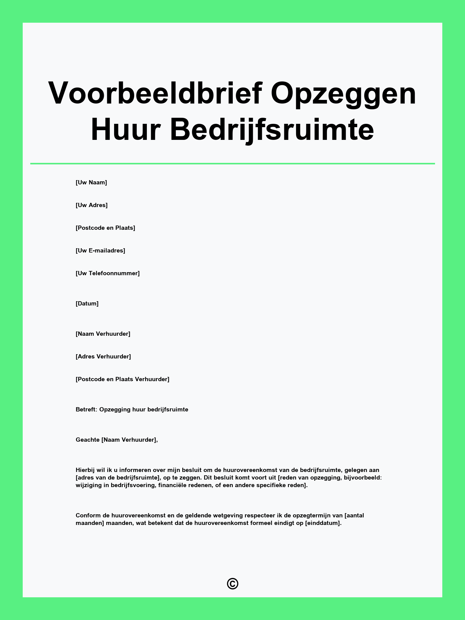 Voorbeeldbrief Opzeggen Huur Bedrijfsruimte