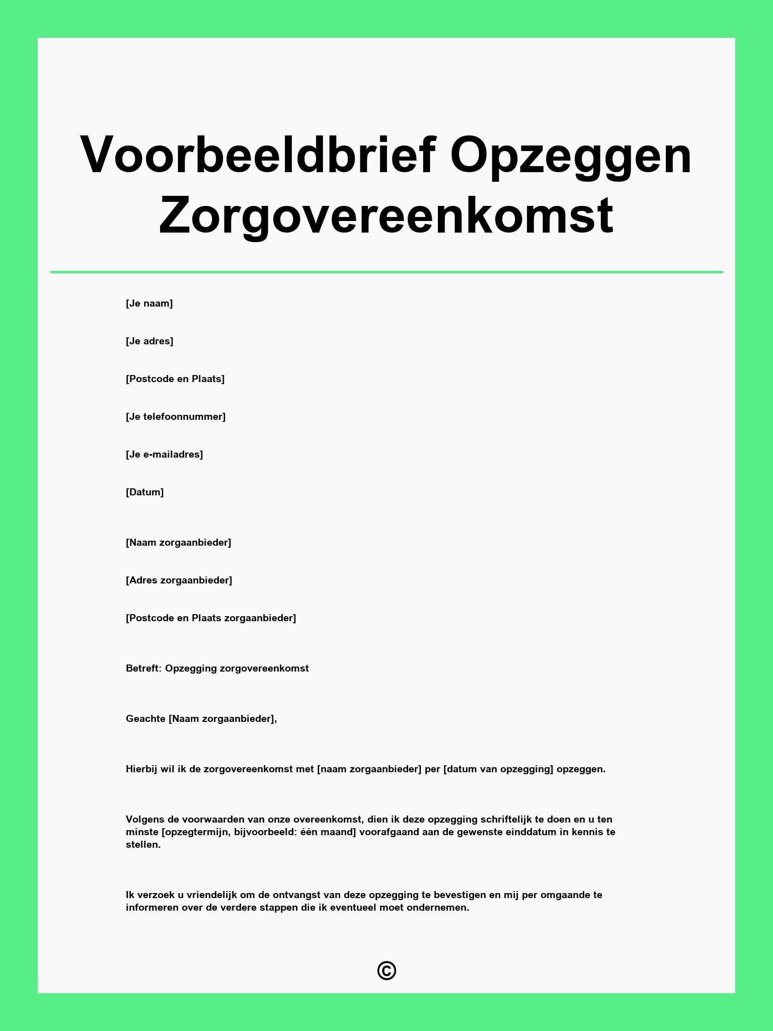 Voorbeeldbrief Opzeggen Zorgovereenkomst