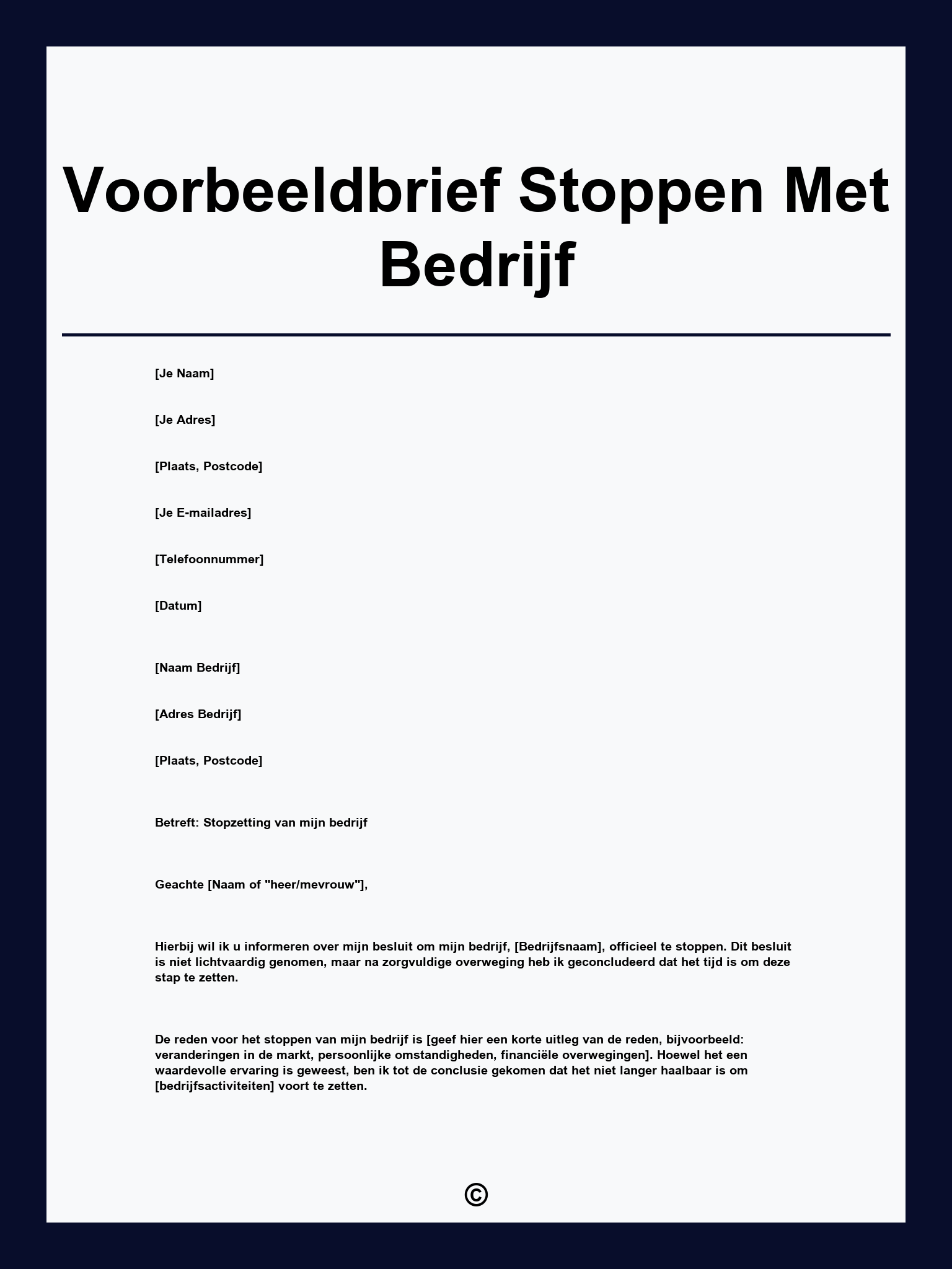 Voorbeeldbrief Stoppen Met Bedrijf