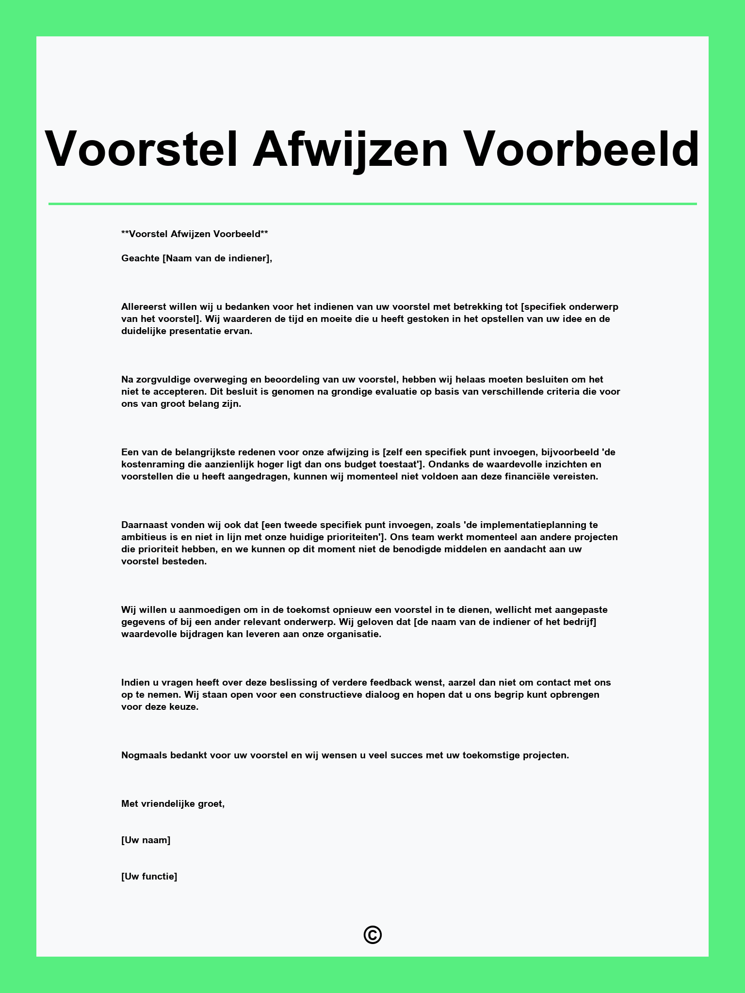 Voorstel Afwijzen Voorbeeld