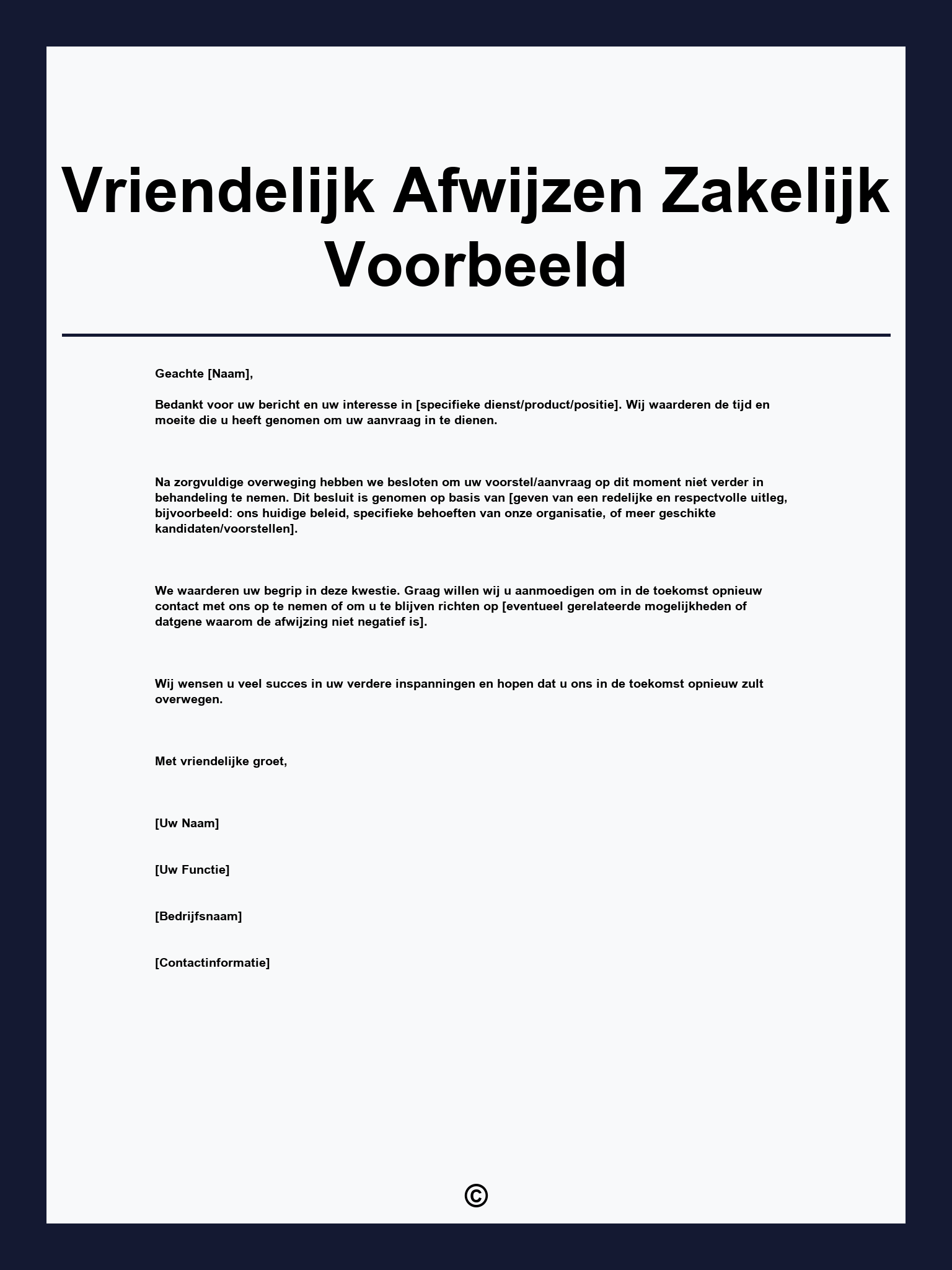 Vriendelijk Afwijzen Zakelijk Voorbeeld