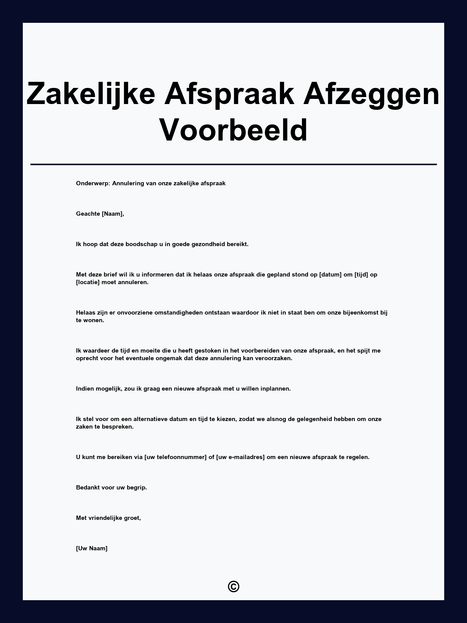 Zakelijke Afspraak Afzeggen Voorbeeld