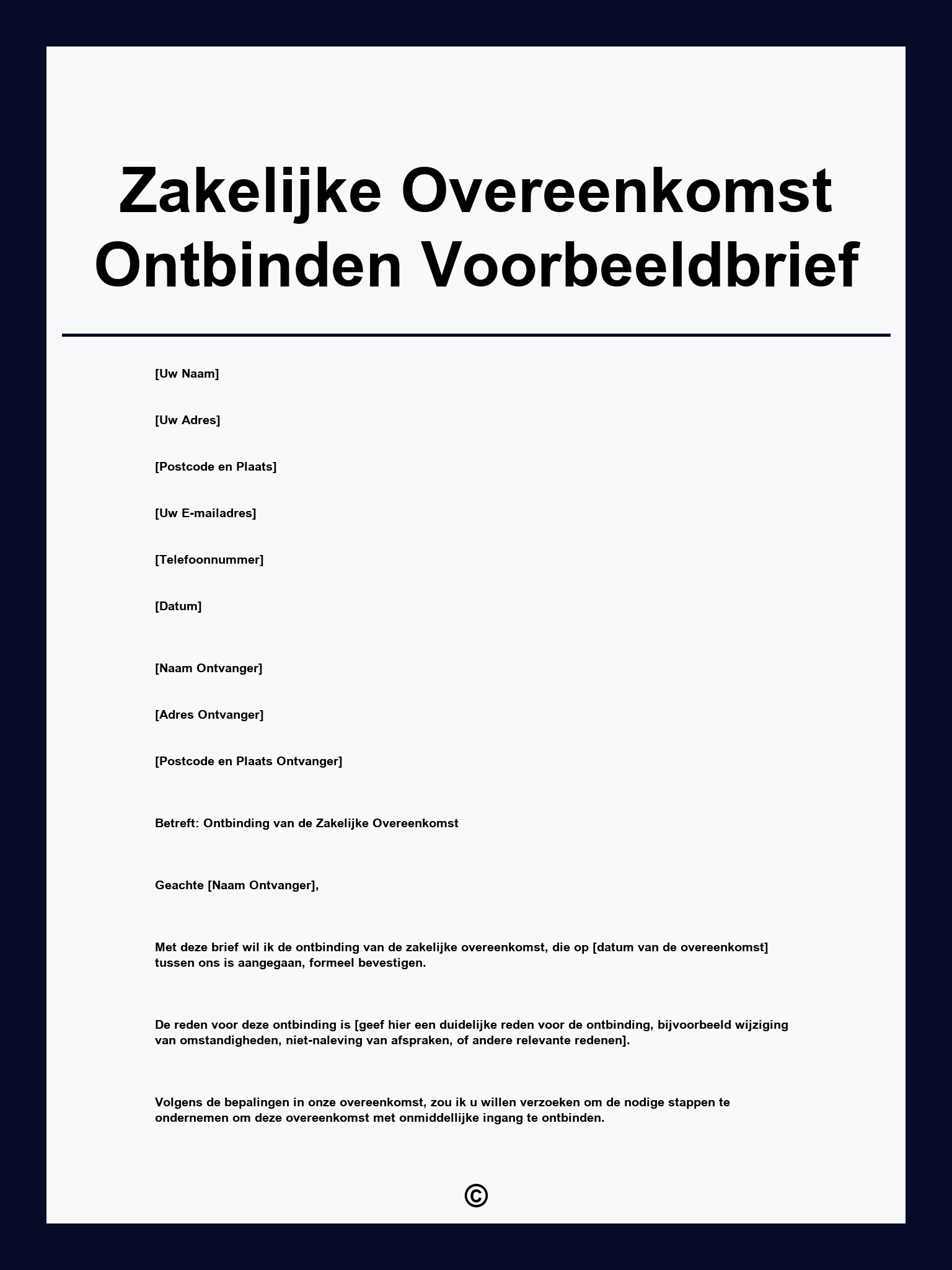 Zakelijke Overeenkomst Ontbinden Voorbeeldbrief